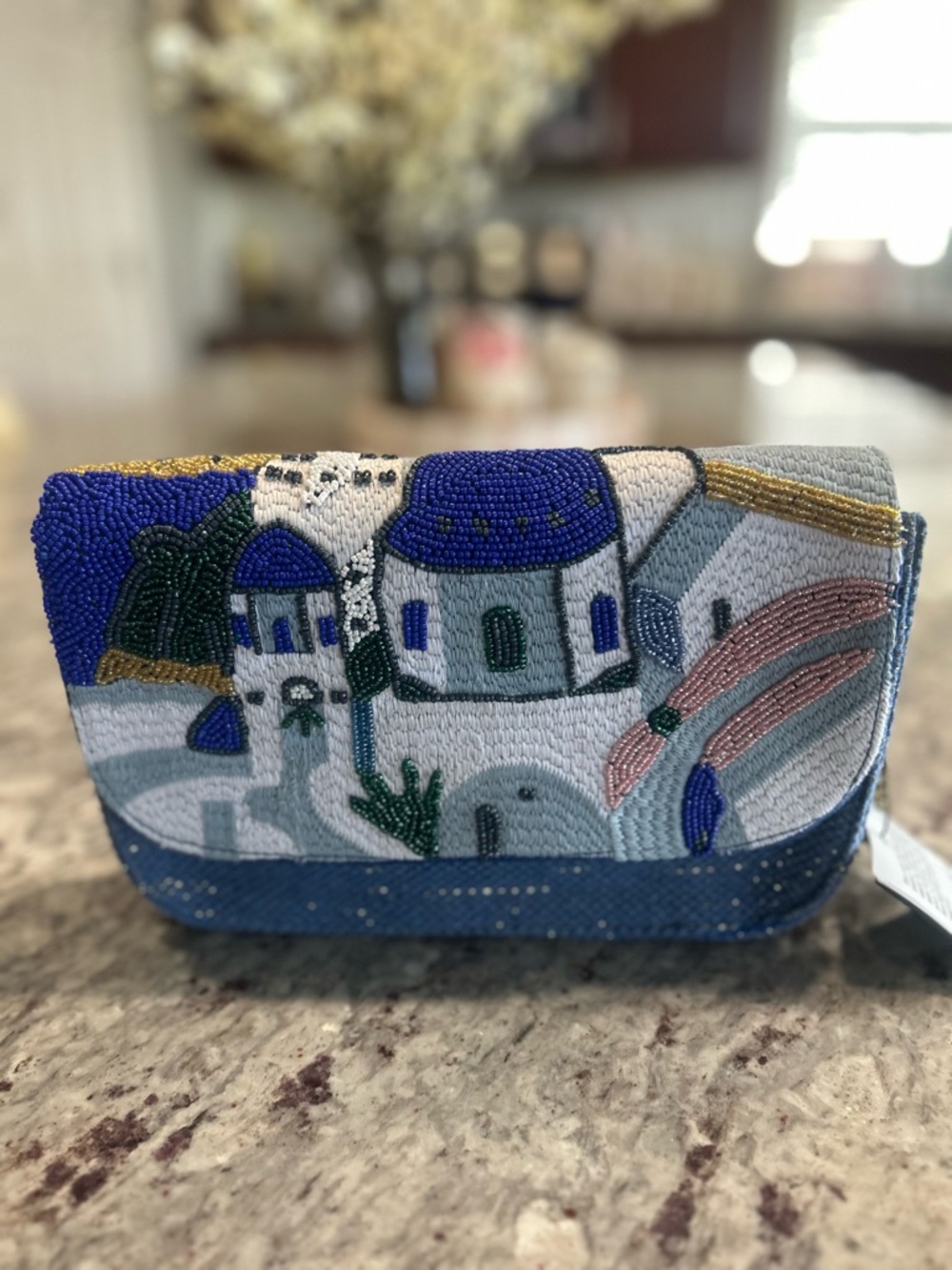 America & Beyond Beaded Bag with Gold Chain Shoulder Strap